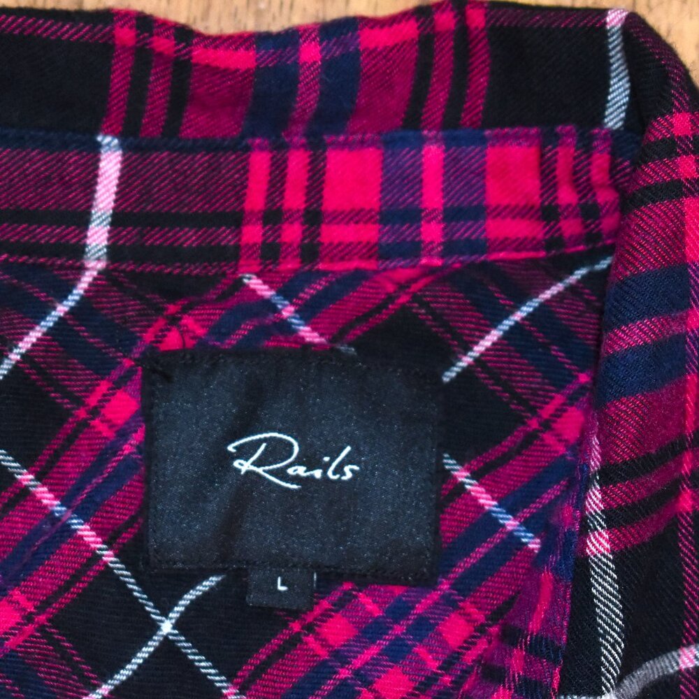 Rails Brock Fuschia Plaid Button Front Shirt Sz L - image 3